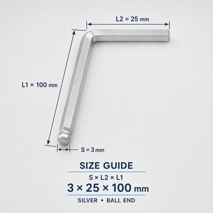 S2 Steel L-Shaped Hex Keys – 3x100mm Silver Ball