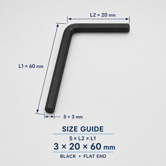 S2 Steel L-Shaped Hex Keys – 3x60mm Black Flat