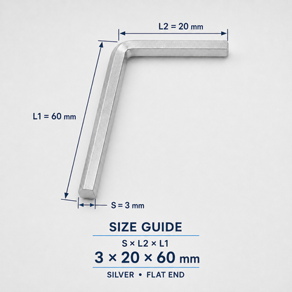 S2 Steel L-Shaped Hex Keys – 3x60mm Silver Flat